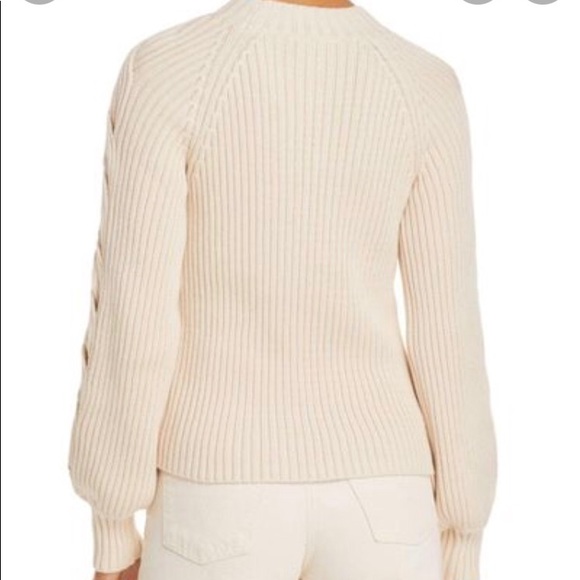 Aqua Braided Sleeve Cotton Sweater - Picture 2 of 5